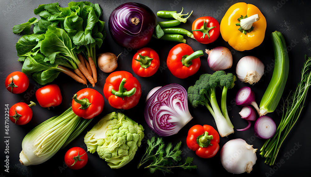 Up view of vegetables - set composition of food photography.