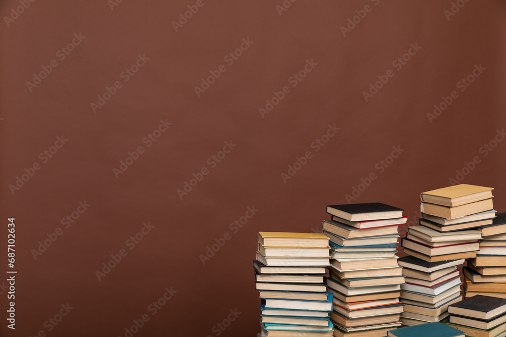stack of books on brown background library education stack of books on brown background library education
