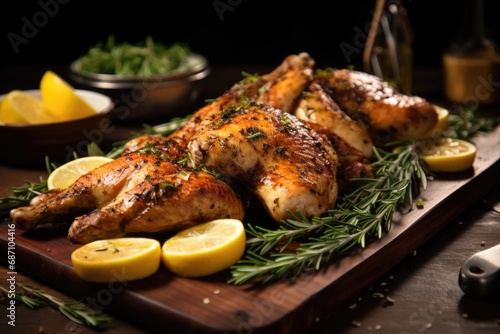 Tasty grilled chicken with thyme and garlic