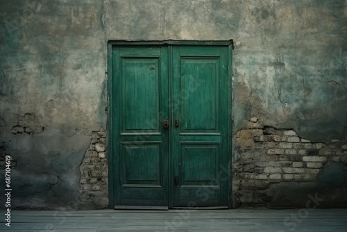 green old closed door house entrance