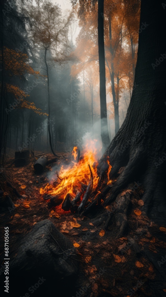 A forest fire ravages the landscape, depicting the alarming consequences of deteriorating ecology, rising temperatures, burning forests, peat fires, diminishing greenery, and climate change impacts. A forest fire ravages the landscape, depicting the alarming consequences of deteriorating ecology, rising temperatures, burning forests, peat fires, diminishing greenery, and climate change impacts.