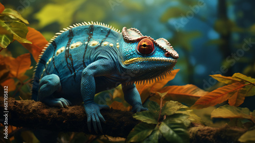 Blue chameleon in the natural environment © Pic