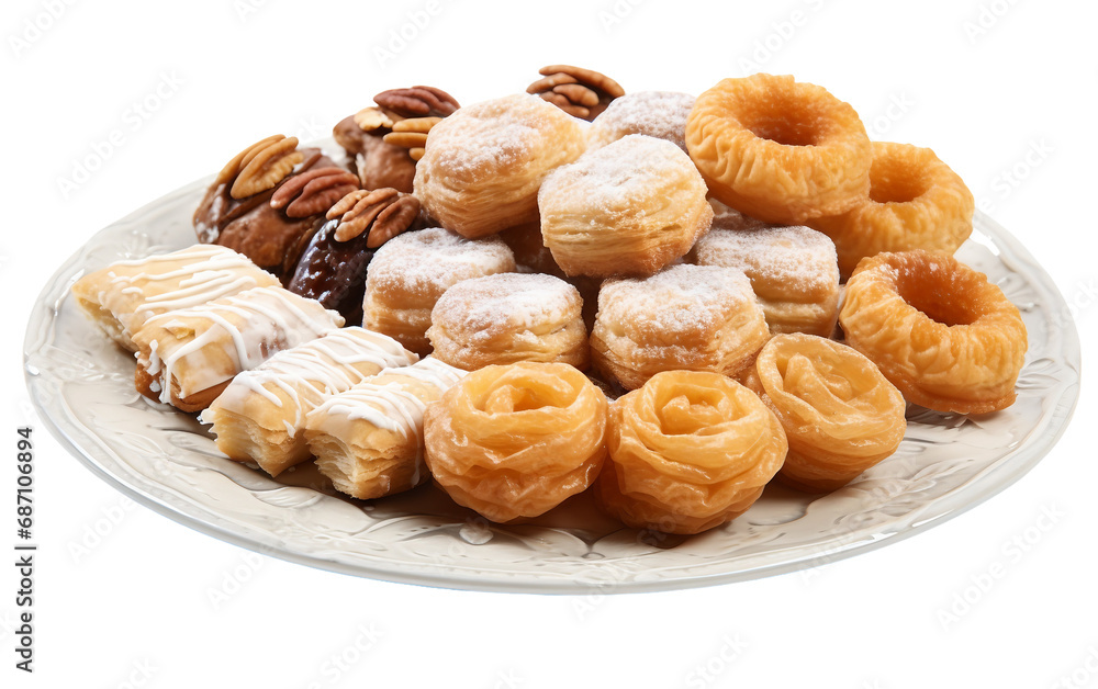 A Tasty Platter Full Of Greek Sweets Isolated on Transparent Background PNG.