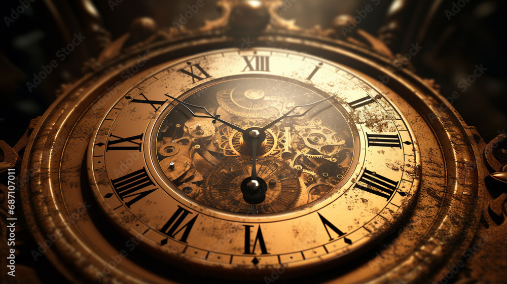 antique clock face with warm golden light antique clock face with warm golden light