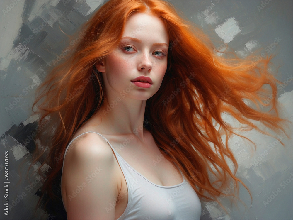 Fototapeta premium Vibrant Portrait of a Joyful Ginger Woman. Generated by AI