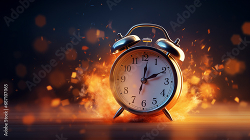 an alarm clock that is on fire, time is running out concept