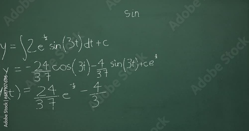 Animation of mathematical data processing over green chalkboard photo