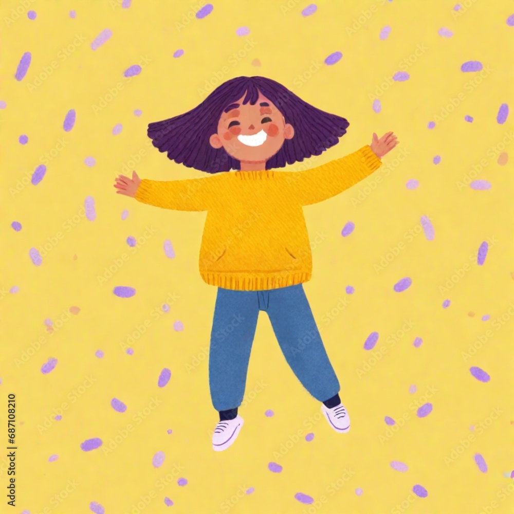 Emotional child wearing a yellow sweater jumping isolated on the background. Emotional child wearing a yellow sweater jumping isolated on the background.