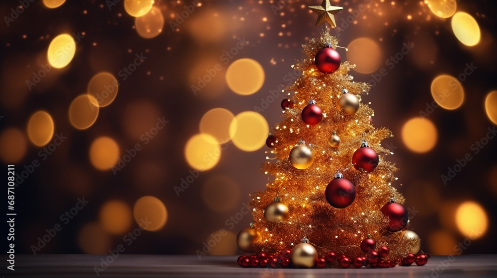Beautifully decorated Christmas tree on sparkling blurred background. copy space. Beautifully decorated Christmas tree on sparkling blurred background. copy space.