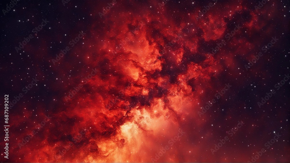 Nocturnal red fire sky full of stars , science nebula milky way  infinity earth solar 