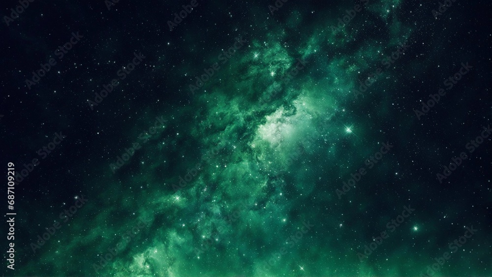 Nocturnal green sky full of stars , science nebula milky way  infinity earth solar 