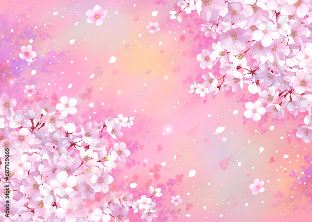 桜の背景素材　桜吹雪　お花見　入学　卒業　入園　卒園　入社　ひな祭り　雛祭り　