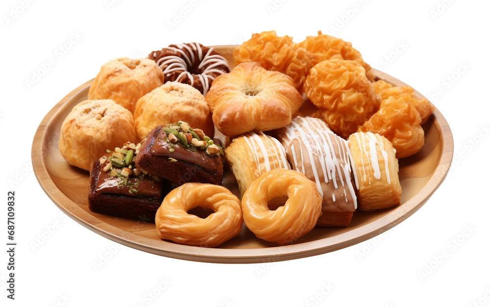 A Yummy Platter Full Of Greek Sweets Isolated on Transparent Background PNG.