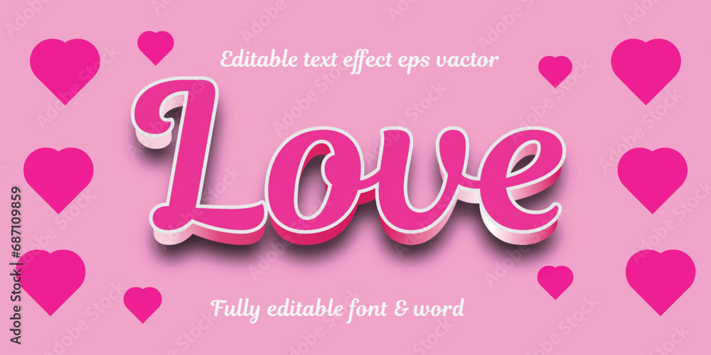 Love pink color Editable 3d Text effect eps vactor