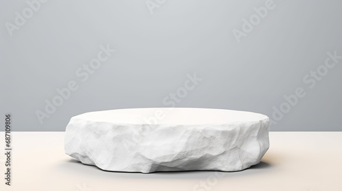 Covered table in minimalist settingMinimalist White Podium Draped with Textured Cloth photo