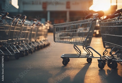 Mock up Shopping carts return point on a parking lot near supermarket photo