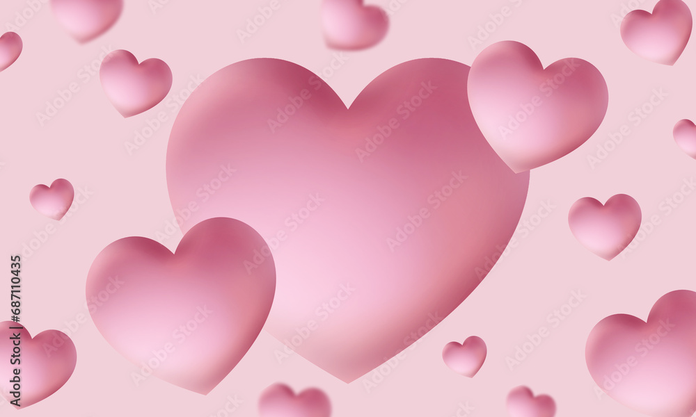 Abstract Soft light pink heart background with 3D pattern love graphics gradient pastel color for illustration wallpaper banner website digital presentation template background weddind Valentine's day