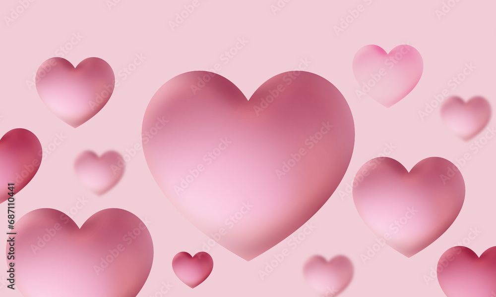 Abstract Soft light pink heart background with 3D pattern love graphics gradient pastel color for illustration wallpaper banner website digital presentation template background weddind Valentine's day