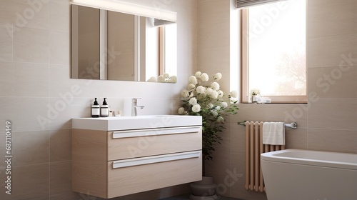 Contemporary bathroom interior with natural light © Wahyu