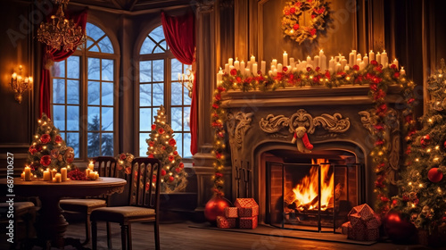 fireplace with christmas decoration