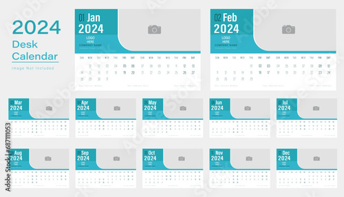 Vector desk calendar 2024 design, week start Monday, vector illustration, calendar layout.
