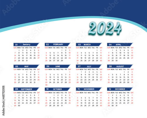Wall Calendar 2024 Blue & green Accents photo