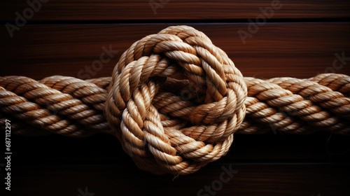 A detailed image of a rope with a visible knot, perfect for illustrating concepts of strength, security, restriction, adventure, or outdoor themes in designs and projects.