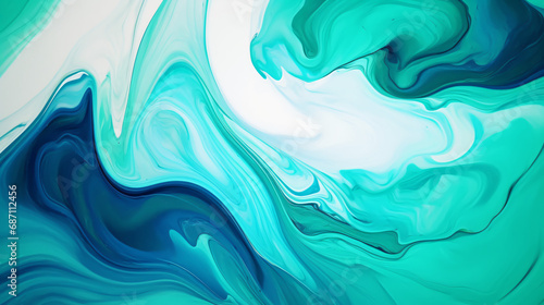 Flowing cyan blue and emerald green mix paint