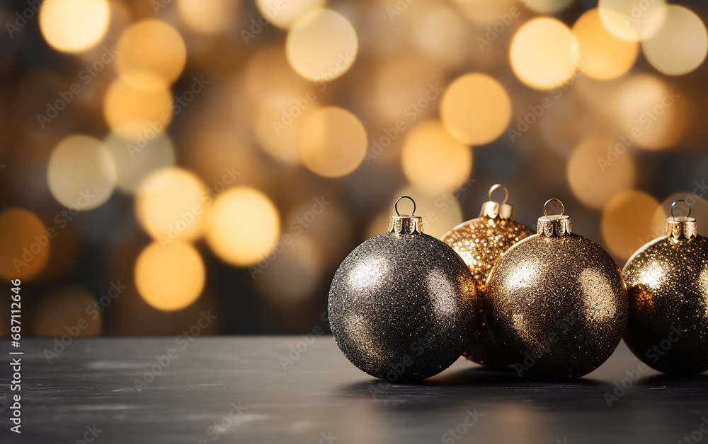 As decorações festivas do Natal do espaço dourado e preto da cópia desfocaram o fundo As decorações festivas do Natal do espaço dourado e preto da cópia desfocaram o fundo