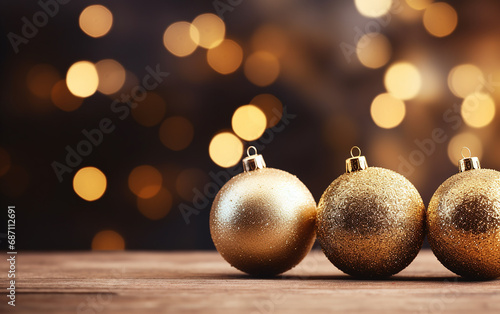As decorações festivas do Natal do espaço dourado e preto da cópia desfocaram o fundo