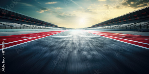 F1 race track circuit road with motion blur and grandstand stadium for Formula One racing © Summit Art Creations