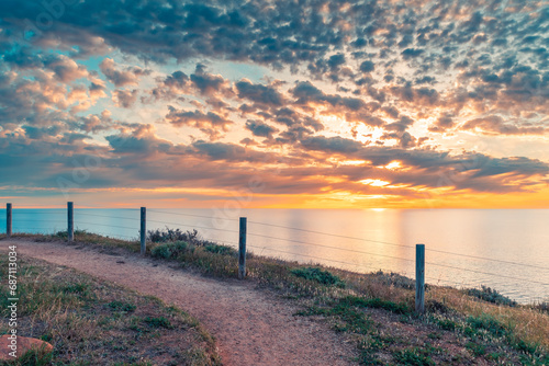 Hallett Cove public coastal walking trail with a sea view at sunset  South Australia