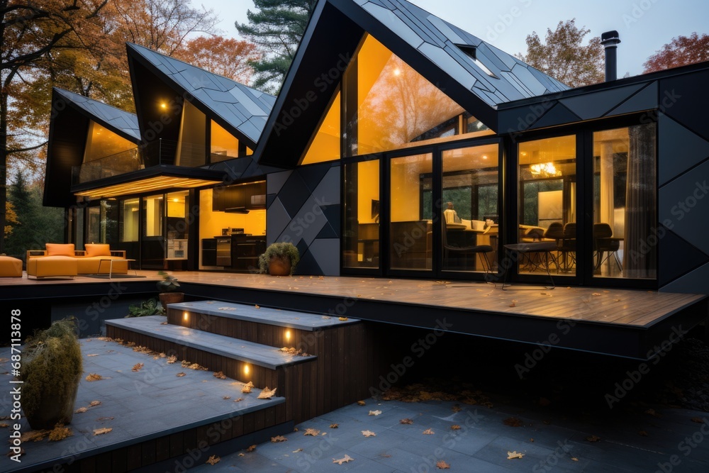 Fototapeta premium Modern exterior of luxury cottage. Private house in scandinavian style