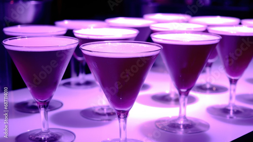 Vibrant blue cocktails on bar counter