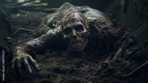 Nasty zombie coming out of grave