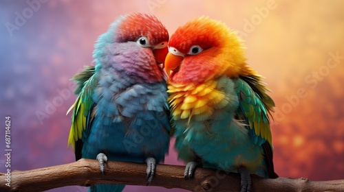 a pair of love parrots on colorful background generated by AI tool  © Aqsa