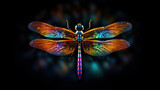 Unreal, fantastic neon glowing dragonfly