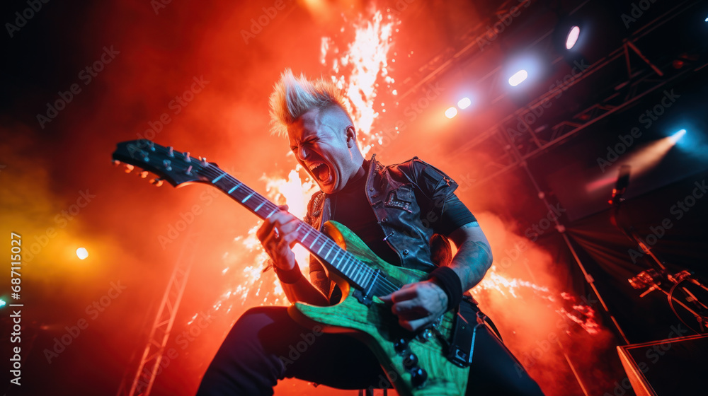 Obraz premium Passionate rock star performing on the stage