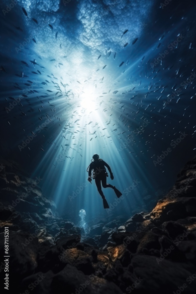 Fototapeta premium photo of a diver under the sea