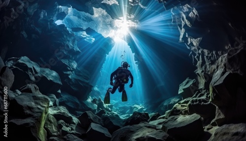 photo of a diver under the sea photo