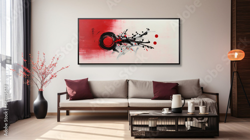 Abstract vintage Japanese calligraphy stroke pain photo