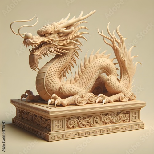 chinese dragon statue 3d wood china new year decoration ornament