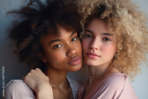 couple of girls, mixed races, African American and Caucasian