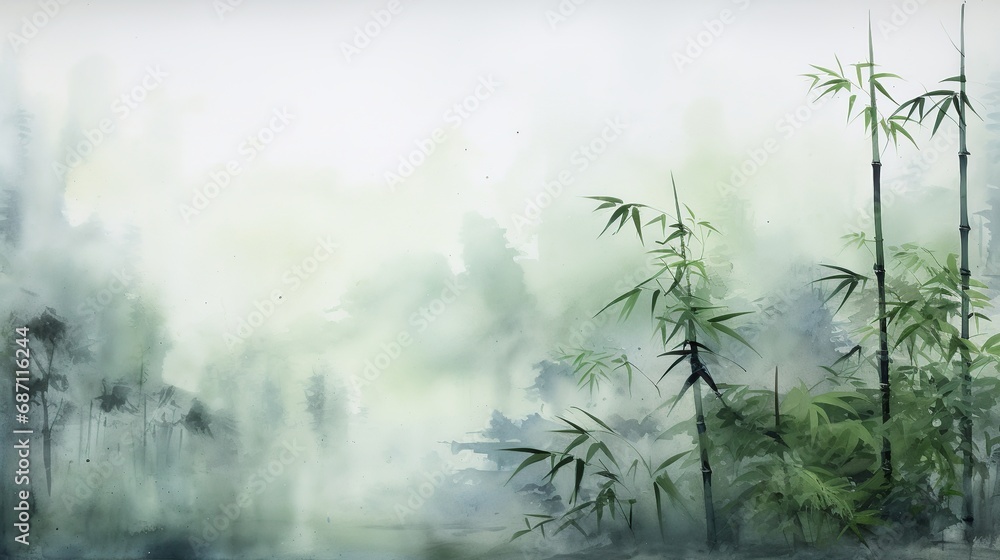 Tranquil Bamboo Forest: Morning Mist on Old Paper Painting
Tranquil Bamboo Forest: Morning Mist on Old Paper Painting