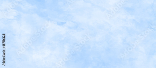fresh and clear Clouds in the blue sky with small clouds, Panoramic blue morning summer seasonal sky with white clouds, Sky clouds with brush painted blue watercolor texture, watercolor background.