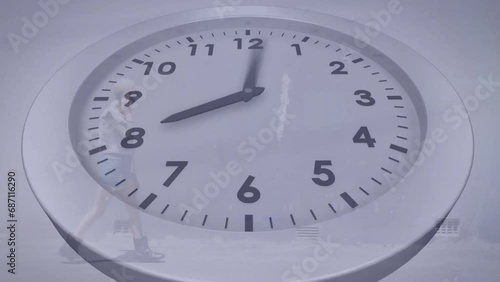 Wallpaper Mural Animation of clock ticking fast over woman on the phone walking Torontodigital.ca