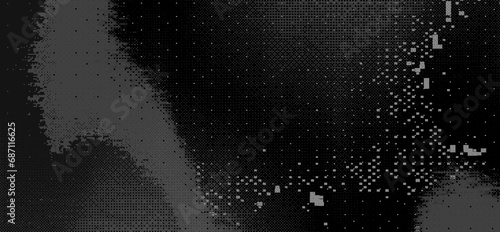 Abstract bitmap glitch grunge texture. Dark retro VHS screen with flickering. Old analog TV with pixel dither effect. Vector background