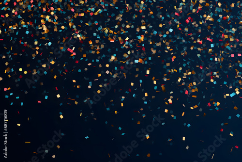 Bunte Konfetti mit dunklem Hintergrund, rot, blau, gold, silber, glitter, Konfettiregen