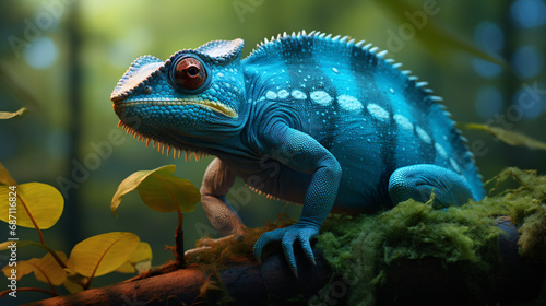 Blue chameleon in the natural environment