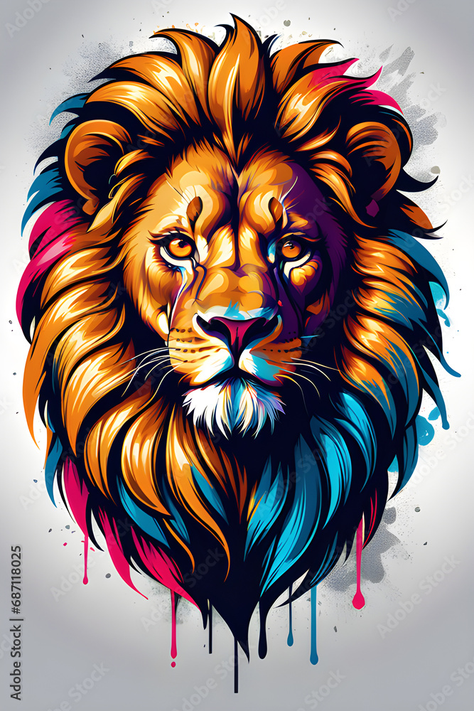 a t-shirt design with the image of a regal lion generative ai